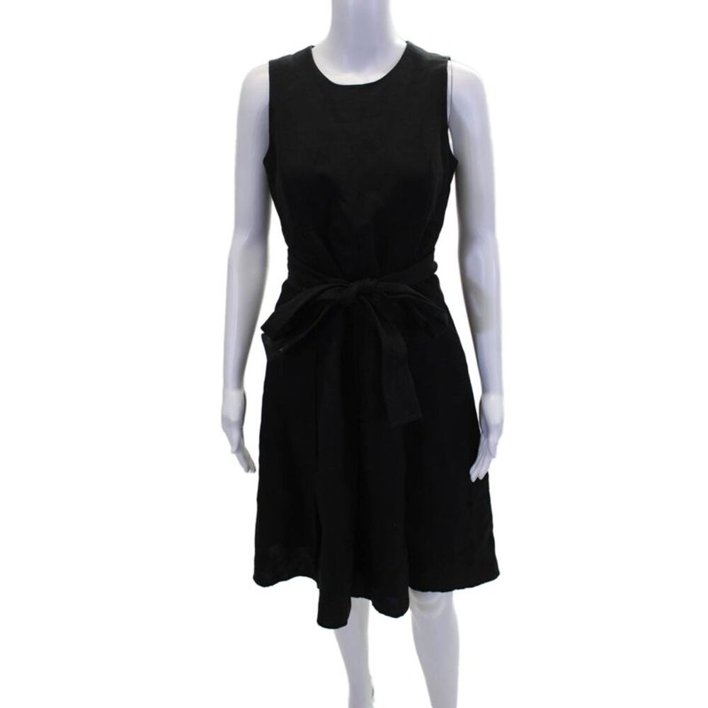 Strenesse Womens Sleeveless Round Neck Pleated A-line Dress Black Size 06